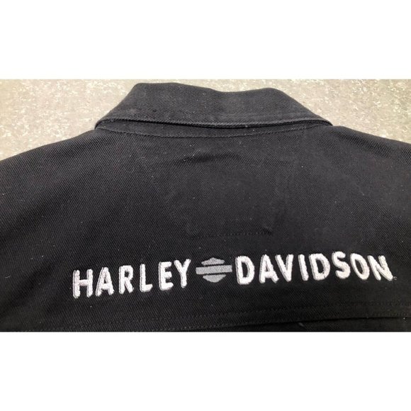 HARLEY Davidson womens black denim jacket sz XL Pockets, Zipper Arms, Embroidery - Picture 7 of 11